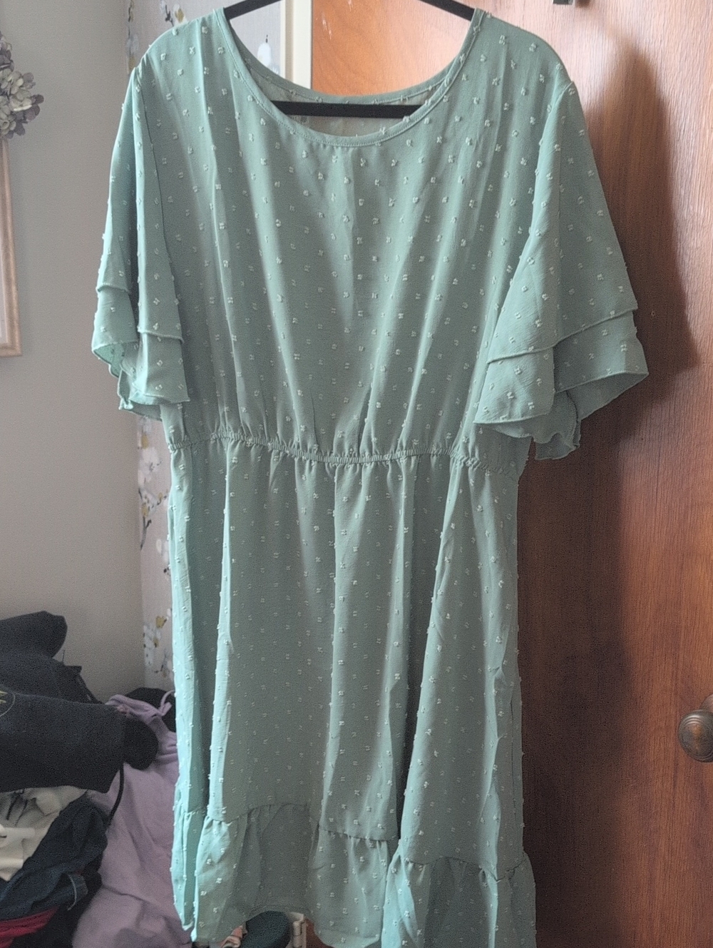 Mint Green Swiss Dot Ruffle Dress